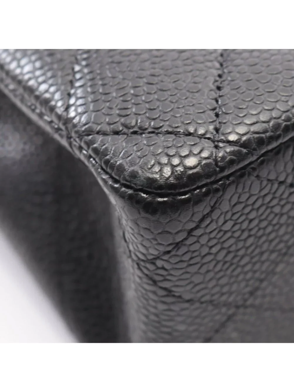 Chanel Shoulder Bag Quilted Double Flap Black Caviar Leather Chain
